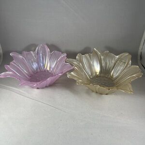 Akcam Potpourri Dish Pink Iridescent Flower Scalloped Decor Handmade Vintage